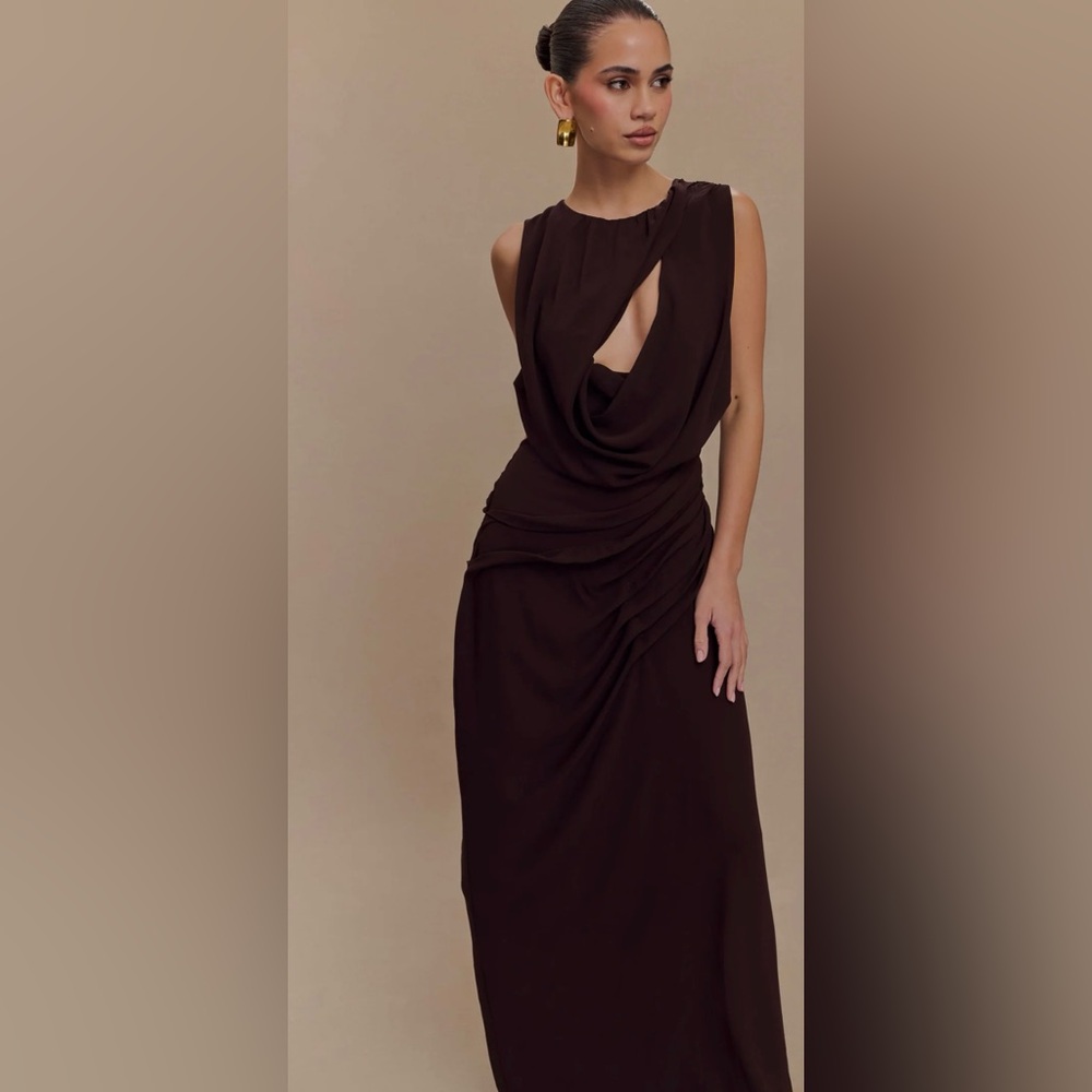 Oria Chiffon Brown Evening Dress - Picture 5 of 6